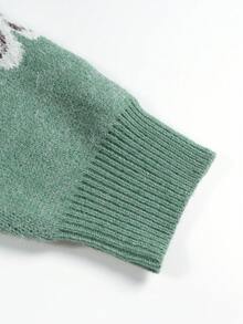 Plus Size Casual Zipper Printed Pullover Sweater For Women - Green - View 4