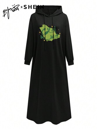 Mulvari Damen Floral Bedrucktes Lässig Bescheidenes Kleid mit Kapuze und Kordelzug, langärmliges, bodenlanges, bescheidenes Sweatshirt-Kleid für Herbst & Winter