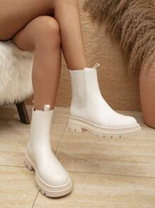 Women's Fashion Elegant Casual Round Toe Beige Lace-Up Side Zipper Sexy Heart Bow Classic British Style Platform Ankle Boots Fall - Apricot - View 3