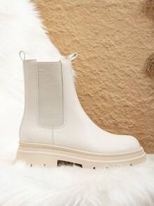 Women's Fashion Elegant Casual Round Toe Beige Lace-Up Side Zipper Sexy Heart Bow Classic British Style Platform Ankle Boots Fall - Apricot - View 5