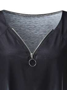 INAWLY Camiseta casual de verano para mujer con bloqueo de color, hombros descubiertos, manga corta y cremallera en la abertura - Gris - Ver 4