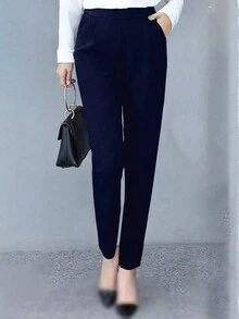 Women's Solid Color Minimalist Casual Pants - Blue - View 4