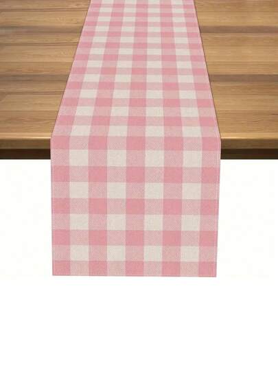 1pc Plaid Table Runner, Versatile Design Suitable For Restaurant, Kitchen, Outdoor Events ,Pink Kitchen Accessories