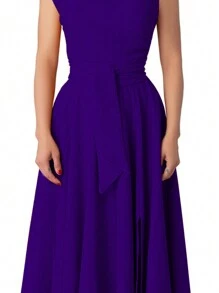 Women Asymmetric Neckline Slit Up To Thigh Elegant Sleeveless Dress, Solid Color Summer - 紫色 - 查看 6
