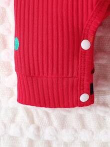 Bộ đồ liền thân thường ngày cổ tròn tay dài in họa tiết chấm bi cho bé gái - Đỏ - Xem 3