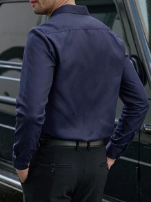 Manfinity Mode Camisa casual de manga larga de unicolor para hombres para uso comercial/diario, primavera y otoño