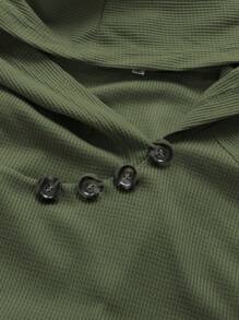 Sudadera de manga larga con bolsillos de unicolor y 4 botones para mujer talla grande, casual de primavera - Verde militar - Ver 4