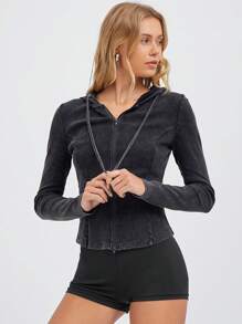 Muchica Áo nỉ trùm đầu dệt kim họa tiết Distressed Wash cho mùa thu đông màu đen và xám - màu đen - Xem 5