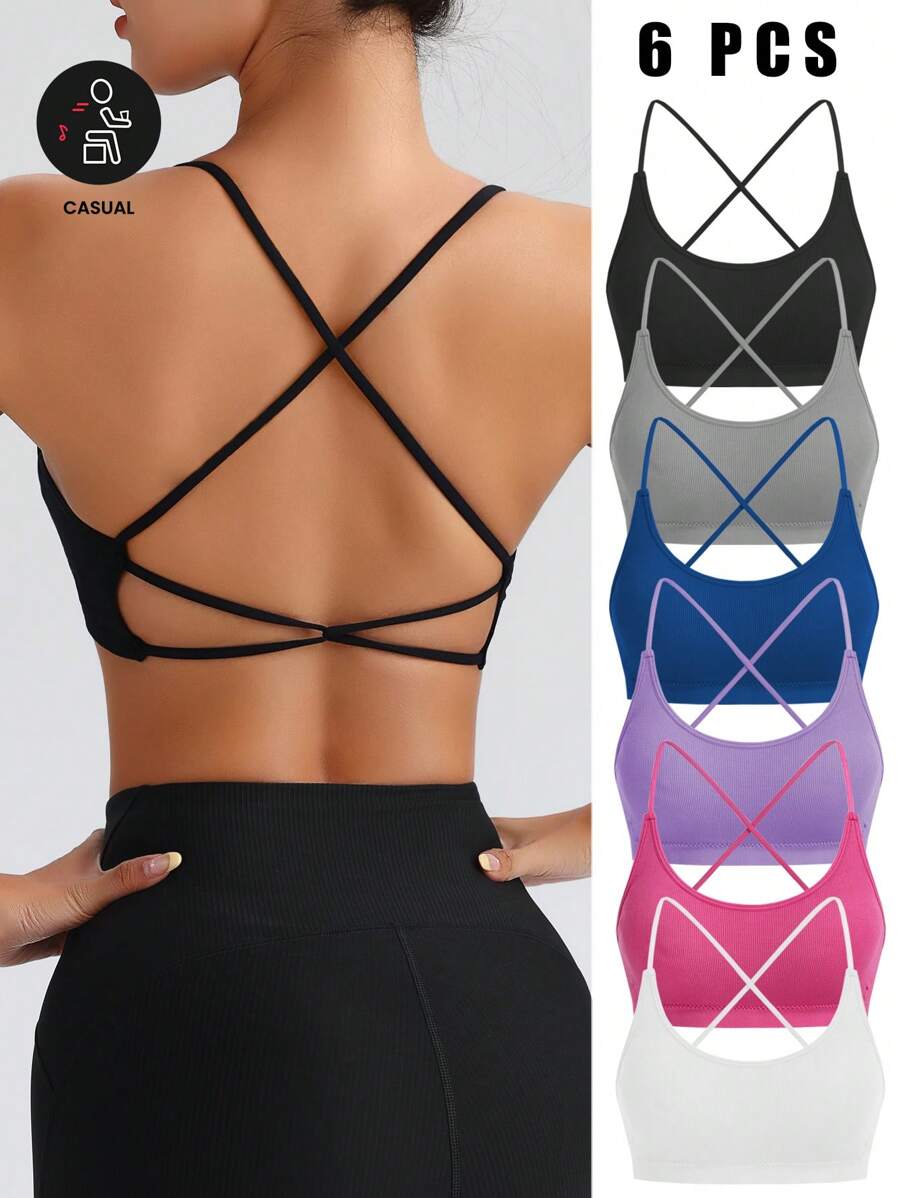 Easithlete Conjunto de 3 sostenes deportivos de moda para mujeres sin costuras - Multicolor - Ver 1