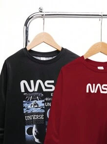 SHEIN 3 stuks/set kinderen/tween jongens casual bedrukt ronde hals lange mouwen gebreide T-shirts, geschikt voor dagelijks gebruik, vakantie, sport, lente/zomer/herfst/winter seizoenen