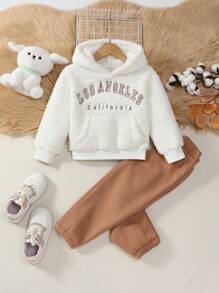 2pcs Young Girl Casual Letter Embroidered Hoodie Sweatshirt And Sweatpants Set, Fall/Winter