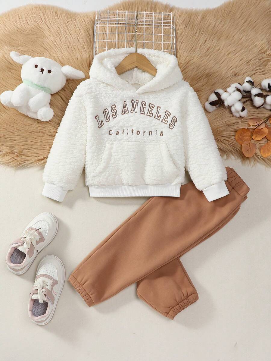 2pcs Young Girl Casual Letter Embroidered Hoodie Sweatshirt And Sweatpants Set, Fall/Winter