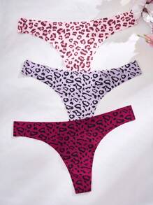 Eraneu 7 piezas Conjunto de tangas cómodos y sin costuras con estampado de leopardo de tiro bajo para mujeres