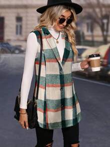 SHEIN Clasi Women's Sleeveless Plaid Vest Slim Fit Blazer Jacket (Random Print) - Multicolor - View 3