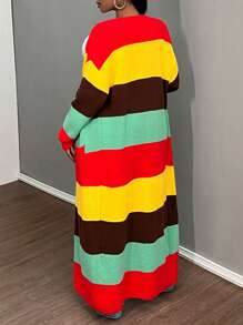 Slaydiva Áo len cardigan dệt kim sọc nhiều màu cỡ lớn cho nữ, khối màu - Nhiều màu - Xem 2