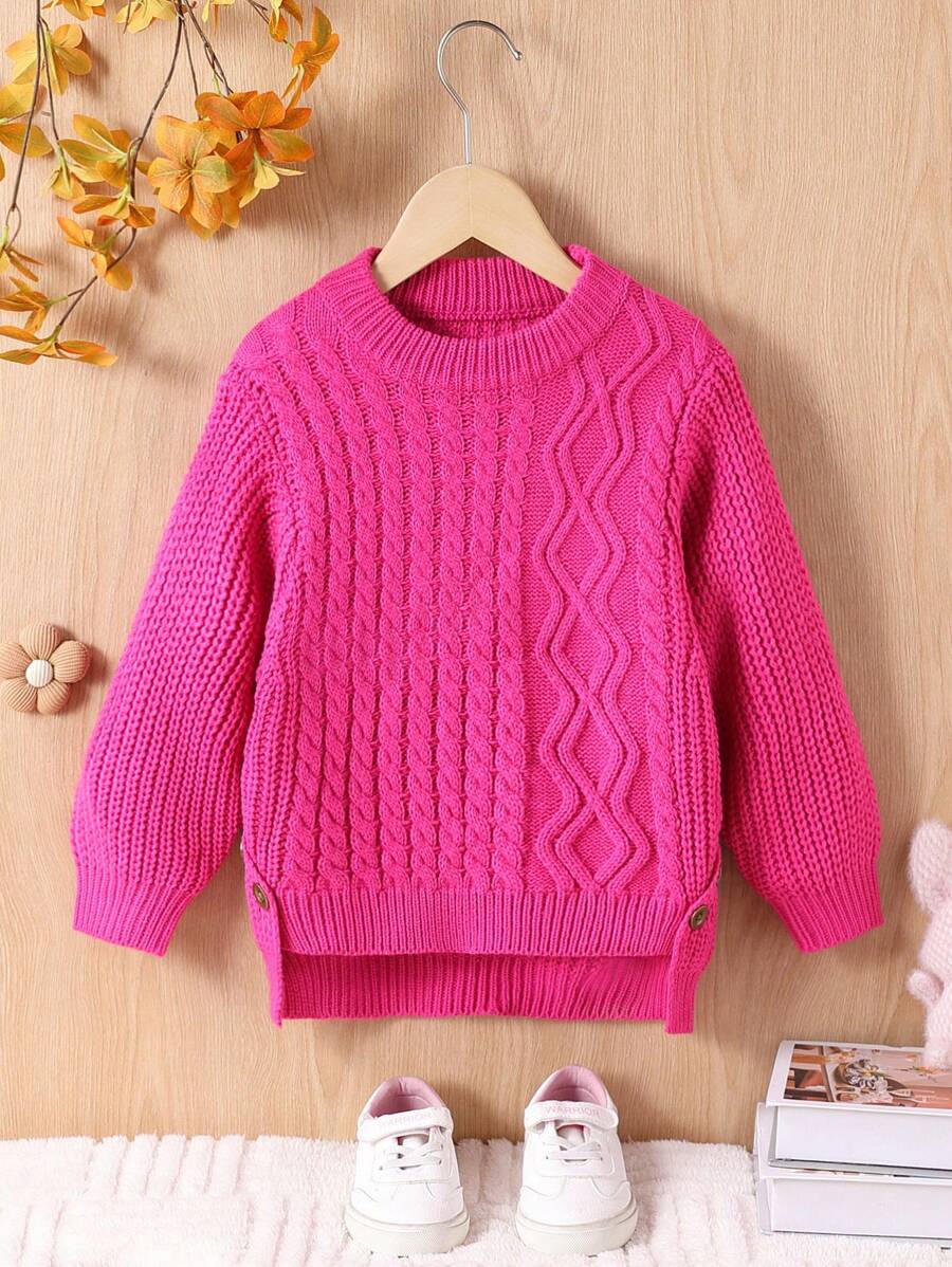 SHEIN 年轻女孩和年轻女孩不对称下摆罗纹针织毛衣，优雅可爱的粗针织设计，高品质休闲保暖套头衫，适合玩耍、日常穿着、上学、秋冬季