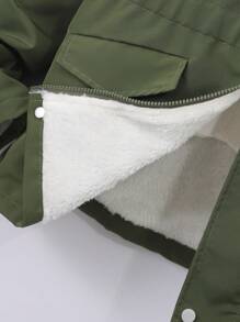 Thick Plush Hooded Jacket For Teenagers - Army Green - View 5