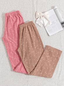 RueChic 2pcs Fleece Star Pattern Homewear Sleep Bottoms  Set - Multicolor - View 1
