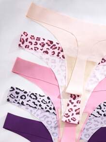 Eraneu 7 piezas Conjunto de tangas cómodos y sin costuras con estampado de leopardo de tiro bajo para mujeres