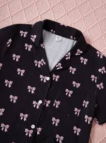 2 Cái/bộ Áo cardigan ngắn tay màu hồng và quần short dành cho nữ sinh tuổi teen Bộ đồ mặc trong nhà thông thường - màu đen - Xem 6