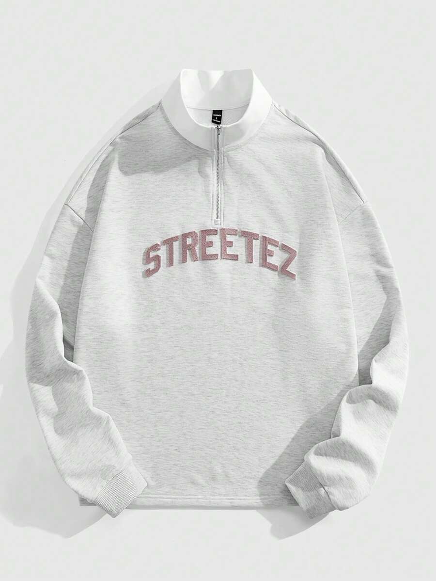 Manfinity VCAY Men's Stand Collar Loose Knit Long Sleeve Pullover Sweatshirt, For Fall Winter - Grey - View 1