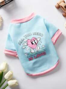 terompetiblisid Artist 1pc Cute Kawaii Heart & Pet Print Warm Pet Sweatshirt, Pink & Blue, Holiday, Love Valentine's Day