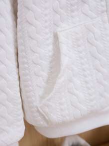 年轻女孩加厚保暖连帽衫和运动衫套装，粉色，适合秋冬季 - 粉色 - 查看 6