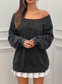 Easelle 1 件露肩宽松雪花印花运动衫