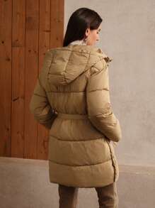 Anewsta Women's Elegant Solid Color Long Padded Coat, Fall/Winter - Khaki - View 2