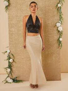 Hauture 女士豹纹提花撞色蕾丝无袖挂脖背心 - 彩色 - 查看 5