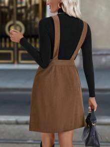 SHEIN Clasi 女式 V 领无袖前扣简约短款休闲连衣裙 - 咖啡棕 - 查看 2