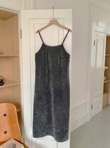 DAZY 1pc Women's Solid Color Spaghetti Strap Dress, Summer Fall,Winter - Grey - View 8