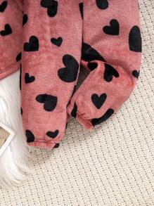 SHEIN 3 peças Conjunto de Jaqueta e Calça de Padrão de Coração Fofinho e Médio Comprimento para Bebê Menina, Outono/Inverno - Vermelho - Visão 10