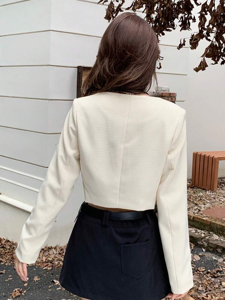 Chemise courte ajustée de couleur unie avec décoration de nœud et col carré pour femmes, hauts courts automne à manches longues pour femmes