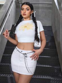 SHEIN EZwear Damska spódnica mini z kieszeniami z przodu i prostym denimowym guzikiem, codzienny ubiór