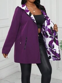 SHEIN Lady Autumn And Winter Casual Elegant Colorful Hooded Drawstring Long Sleeve Plus Size Coats Women Jackets - Multicolor - View 4