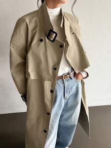 Dazy-Less Women's Casual Business Patchwork Trench Coat - Khaki - View 14