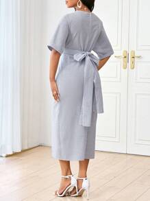 SHEIN Lady 秋冬假日连衣裙休闲优雅工作侧条纹单件袖女装