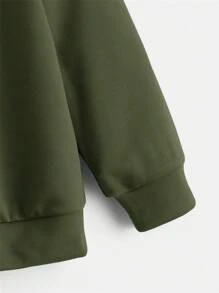 SHEIN 年轻男孩休闲舒适连帽上衣、运动衫 - 軍綠色 - 查看 3