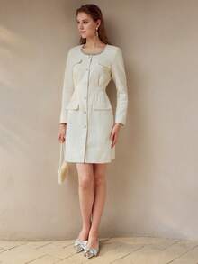 MOTF PREMIUM FLAP DETAIL SINGLE BREASTED PLACKET DRESS - White - View 4