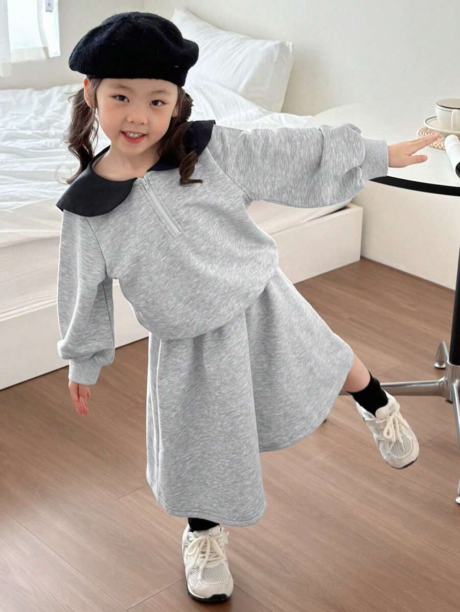 DAZY 2pcs Young Girl Knitted Set, Fall - Grey - View 1