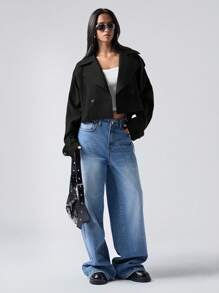 LYSMO 1 pieza Abrigo casual con botones de unicolor y mangas largas para mujer
