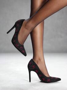 CUCCOO SZL 黑色、红色水钻镶嵌蜘蛛图案、尖头、高跟、一脚蹬时尚女式万圣节女巫正装鞋 - 黑色 - 查看 8