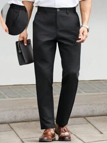 Manfinity Bizformal Classic Formal High-Grade Slim-Fit Casual Black Suit Pants For Men,Men's Solid Color Casual Versatile Business Slim Suit Pants,Fall Men Clothes