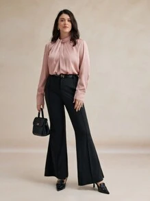 BizChic Plus Size Solid Color Woven Stand Collar Long Sleeve Casual Shirt Fall Women Outfits Winter Women Clothes