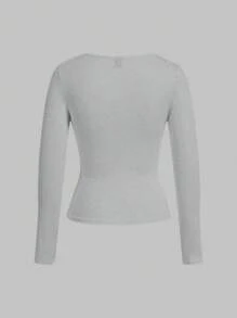 SHEIN EZwear 2 件女式方领修身长袖休闲 T 恤套装，适合秋冬季 - 彩色 - 查看 3