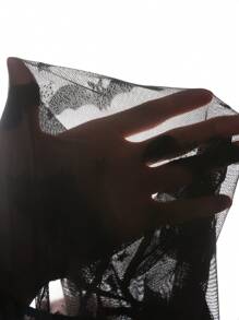 SHEIN EZwear Halloween Flocked Sheer Button Front Long Sleeve Blouse - Black - View 7