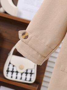 Tween Girls Autumn Winter Collegiate Style Knitted Coat, Long Knitted Trench With Horn Buttons For Girls