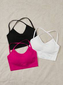 SHEIN Sport Studio 3pcs Solid Crisscross Back Sports Bra