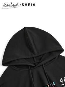 Mulvari Vestido de manga larga modesto con capucha con cordón, estampado de eslogan, para mujer, estilo casual de otoño e invierno, vestido largo tipo sudadera, otoño e invierno